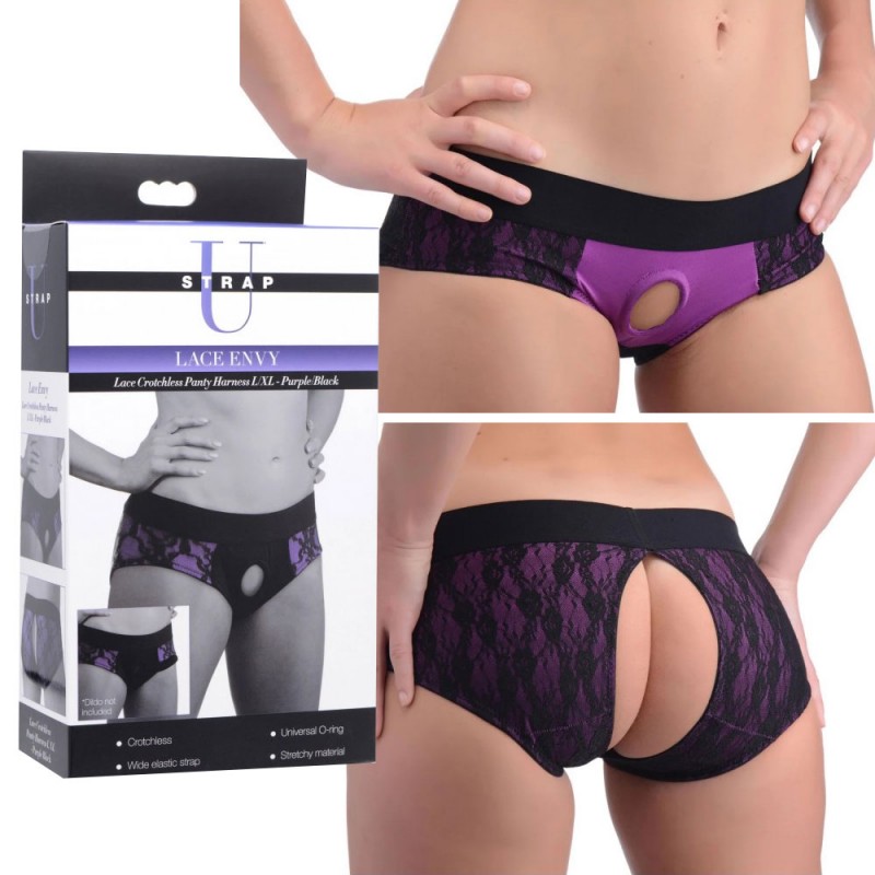 Lace Envy Panty Harness Purple S/M